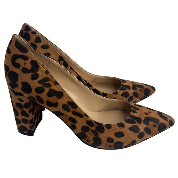 NEW Marc Fisher Viviene Dark Brown Leopard Heels Size 7.5 Pointy Block Heel Pump - Picture 1 of 13